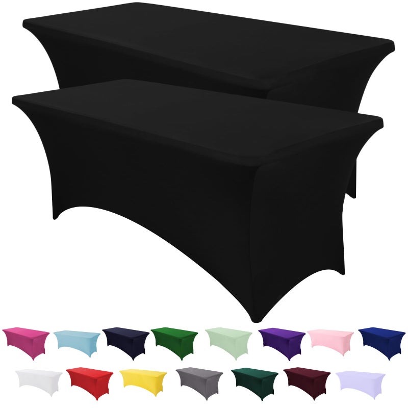 SEPARO Spandex Table Cover 2 Pack 8FT Black Fitted Tablecloths,Washable Wrinkle Resistant Stretch Table Cloth Rectangle for Vendor Booth Display Items,Party Supplies for Adults,Wedding Decorations,Banquet - Image 1